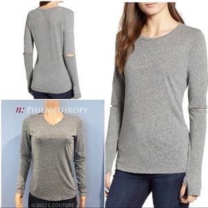 New N:philanthropy SLEEVE CUTOUT HEATHERED TOP IN HEATHER GREY S $105